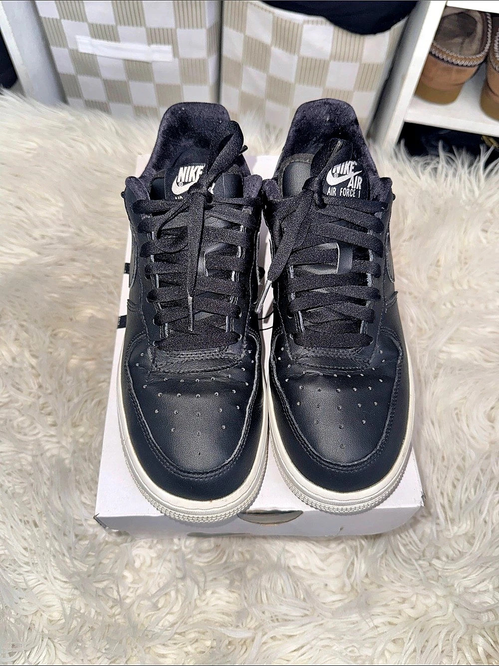 Nike Air Force 1 Low 'Black Velvet Laces' Sneakers Black & White US 8.5